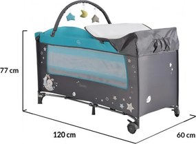 Patut pliant transformabil in tarc copii NOVOKIDS™ Sleepy NEST, 60X120 cm, 2 Niveluri, Masa infasat, Jucarie Carusel cu jucarii din plus, Fermoar