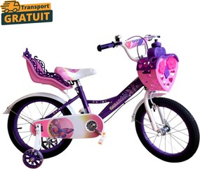 Bicicleta copii mov Caraiman 12 inch, cu roti ajutatoare, cos si scaunel papusa