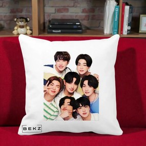 Perna Personalizata K-pop BTS Bangtan Boys Portret Grup Fanart, 40x40 cm, Alba Mata, Husa Detasabila, Perna Inclusa, BEKZ®