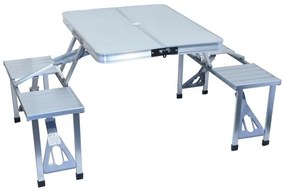 Masă camping pliabilă cu scaune, alb/crom