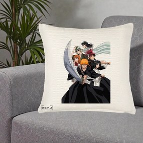 Perna Personalizata Bleach Grup Complet Ichigo si Prietenii, 40x40 cm, Crem Reliefat, Husa Detasabila, Perna Inclusa, BEKZ®