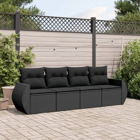 vidaXL Set mobilier de grădină cu perne, 4 piese, negru, poliratan