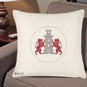 Perna Personalizata Cetatea Turnu Magurele Heraldic, 40x40 cm, Crem Reliefat, Husa Detasabila, Perna Inclusa, BEKZ®