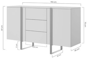 Comoda Verica 150 cm cu trei sertare - stejar / picioare aurii