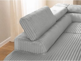 Colțar gri deschis cu tapițerie din catifea reiată (cu colț pe partea stângă/în formă de ”L”) Marbeya – Ropez