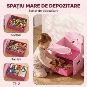 AIYAPLAY Set Masă și Scaune pentru Copii pentru 3-5 Ani cu Spațiu de Depozitare, Roz | Aosom Romania