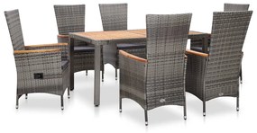 46039 vidaXL Set mobilier de exterior cu perne, 7 piese, gri, poliratan