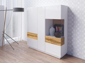 Vitrină Stacey Typ 46 (stejar + alb lucios). 1030471