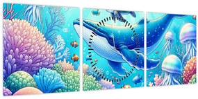 Tablou – Lume subacvatică (cu ceas) (90x30 cm)