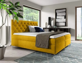 Pat cu boxspring, 200x200, velur galben, GULIETTE + cadou