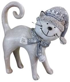 Decoratiune pisica, Winter Cat, gri, 14.5 cm - modele diverse