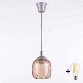 Brilagi - Lustră LED suspendată pe cablu GLASS 1xE27/60W/230V Ø 14 cm argintiu/maro fumuriu