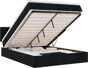 vidaXL Pat otoman cu saltea și LED-uri negru 140x190 cm țesătură