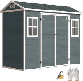 Outsunny Magazie pentru scule 2,77 m², magazie cu aspect lemn 2 ferestre ușă dublă ventilație pardoseală încuietoare mănuși | Aosom Romania