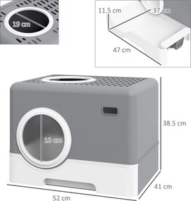 PawHut Litieră pentru Pisici cu Capac, Lopețică și Tăviță Detașabilă Gri | Aosom Romania