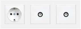 Priză cu împământare Nova III cu două prize TV cu cadru alb