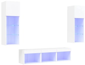 3216597 vidaXL Unități de perete TV cu LED-uri, 5 piese, alb, lemn prelucrat
