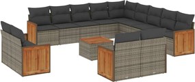 vidaXL Set mobilier de grădină cu perne, 14 piese, gri, poliratan