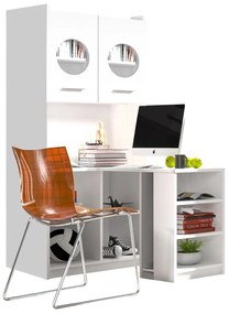 Masă PC de colț Paralia PD02 (Alb + Alb lucios). Promo -16%. 1058960
