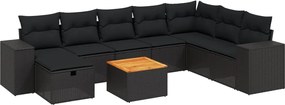 vidaXL Set mobilier de grădină cu perne, 9 piese, negru, poliratan