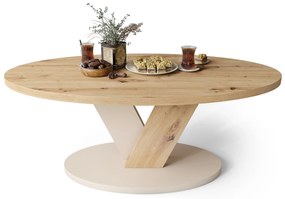 Mazzoni LOVA Stejar Artisan/Bej (Șampanie) - MĂSUȚĂ OVALĂ 110x60 cm MĂSUȚĂ DE CAFEA MODERNĂ