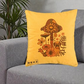 Perna Decorativa Ciuperca Caine Boho, 40x40 cm, Galben, Husa Detasabila, Perna Inclusa, BEKZ®