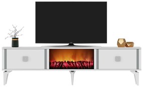Masă TV/Dulap cu șemineu Tobuvu 2 (alb + argintiu) . 1095522