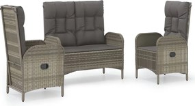 vidaXL Set mobilier de grădină cu perne, 3 piese, gri, poliratan