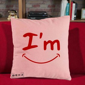 Perna Decorativa I'm Happy Smile, 40x40 cm, Roz, Husa Detasabila, Perna Inclusa, BEKZ®