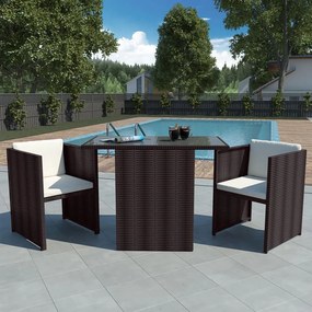 42485 vidaXL Set bistro cu perne, 3 piese, maro, poliratan