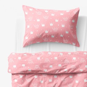Goldea lenjerie de pat pentru copii din 100% bumbac - coronițe pe roz 140 x 200 și 50 x 70 cm