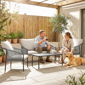 Outsunny Set de Grădină din Ratan 4 Piese cu Canapea, Fotolii, Măsuță, Bej | Aosom Romania