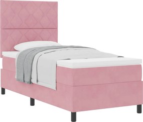 vidaXL Pat cu arcuri cu saltea cu headboard Roz 100 x 200 cm Catifea