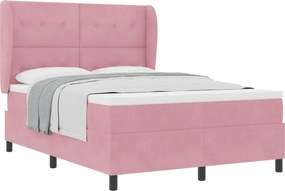vidaXL Pat cu arcuri cu saltea cu headboard Roz 200 x 140 cm Catifea