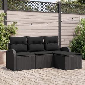 vidaXL Set de canapele pentru grădină cu pernă 4 pcs Negru Rattan poli