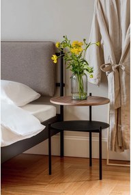 Noptieră neagră/în culoare naturală închisă cu blat cu aspect de lemn de nuc Tu – noo.ma