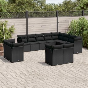 3218525 vidaXL Set canapele de grădină, 12 piese, cu perne, negru, poliratan