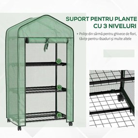 Outsunny Mini sera pe 3 nivele cu acoperis PE intarit si roti, Sera portabila pentru interior si exterior cu usa care poate fi rulata | Aosom Romania
