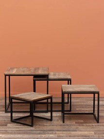 Set 4 masute laterale din metal si lemn de tec, Wicket