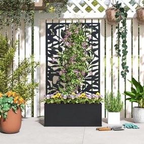 Outsunny Jardinieră cu spalier ghiveci dreptunghiular mărime mare panou de intimitate metal 61 x 23 x 113 cm negru | Aosom Romania