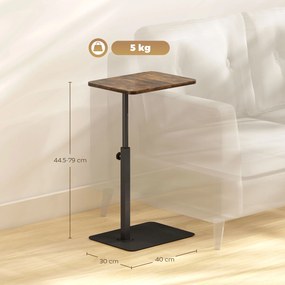 HOMCOM Măsuță laterală în formă de C, reglabilă pe înălțime, pentru canapea și pat, metal, maro rustic | Aosom Romania