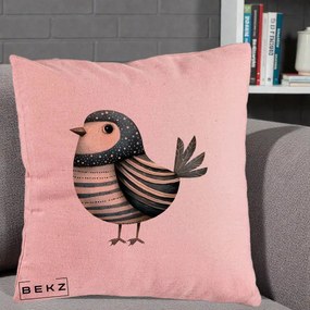 Perna Decorativa Pasare Teal Decorativa Dungata, 40x40 cm, Roz, Husa Detasabila, Perna Inclusa, BEKZ®