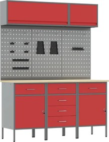 vidaXL Set de dulapuri de lucru cu sertar cu depozitare 8 pcs Roșu