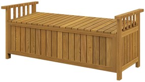Outsunny Banca de grădină pentru 2 persoane din lemn, cu depozitare de 186L, banca de exterior cu brațe, 128,5 x 56 x 53,5 cm, maro | Aosom Romania