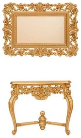 Consola si oglinda sculptata Donna lemn masiv, auriu 100 x 34 x 90 cm