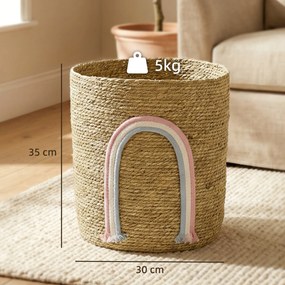 HOMCOM Coș de depozitare 24,7L cu decorațiune curcubeu, coș împletit mare pentru baie, dormitor, natural | Aosom Romania