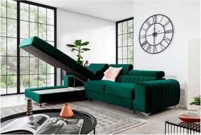 Colțar verde extensibil/cu spațiu de depozitare cu tapițerie din catifea (cu colț pe partea stângă/cu șezlong) Grayson – ELTAP