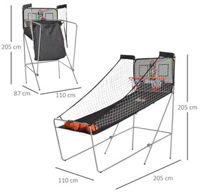 HOMCOM Coș de Baschet cu Panou LED, Pompă, 2 Coșuri, 4 Mingi și 8 Moduri de Joc, 205x110x205 cm, Negru | Aosom Romania