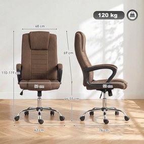 Vinsetto Scaun de Birou Ergonomic Inclinabil și Rotativ în Țesătură cu Aspect de In cu Tetieră, Maro | Aosom Romania