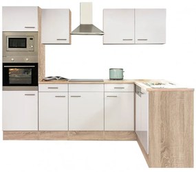 Mobilă de bucătărie Yorki 280 cu corp din stejar Sonoma și față alb satinat